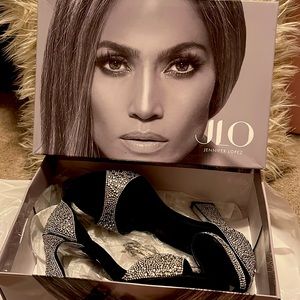 JLO black rhinestone heels